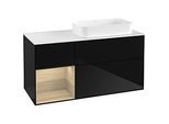 Villeroy und Boch Finion Waschtischunterschrank G681PCPH 120x60,3x50,1cm, Regal links Oak Veneer, Glossy Black Lacquer