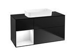 Villeroy und Boch Finion Waschtischunterschrank F702GFPD 120x60,3x50,1cm, Regal links Glossy white lacquer, Black matt lacquer