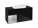 Villeroy und Boch Finion Waschtischunterschrank F702GJPH 120x60,3x50,1cm, Regal links Light grey matt, Glossy Black Lacquer