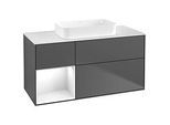 Villeroy und Boch Finion Waschtischunterschrank F701GFGK 120x60,3x50,1cm, Regal links Glossy white lacquer, Anthracite matt