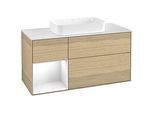 Villeroy und Boch Finion Waschtischunterschrank F701GFPC 120x60,3x50,1cm, Regal links Glossy white lacquer, Oak Veneer