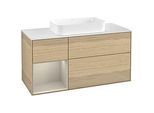 Villeroy und Boch Finion Waschtischunterschrank F701HHPC 120x60,3x50,1cm, Regal links Sand Matt Lacquer, Oak Veneer