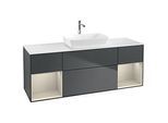 Villeroy und Boch Finion Waschtischunterschrank F861HHHG 160cm, Abdeckplatte white matt, Regale sand matt lacquer, Midnight Blue Matt Lacquer