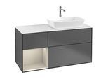 Villeroy und Boch Finion Waschtischunterschrank F801HHGK 120cm, Abdeckplatte white matt, Regale sand matt lacquer, Anthracite matt
