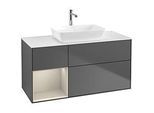 Villeroy und Boch Finion Waschtischunterschrank F821HHGK 120cm, Abdeckplatte white matt, Regale sand matt lacquer, Anthracite matt