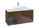 Villeroy und Boch Finion Waschtischunterschrank F821HGGN 120cm, Abdeckplatte white matt, Regale Midnight matt lacquer, Walnut veneer