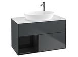 Villeroy und Boch Finion Waschtischunterschrank G891PHHG 100cm, Abdeckplatte white matt, Emotion, Regale Glossy black lacquer, Midnight Blue Matt Lacquer