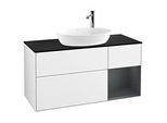 Villeroy und Boch Finion Waschtischunterschrank G952HGGF 120cm, Abdeckplatte black matt, Emotion, Regale Midnight matt lacquer, Glossy white lacquer