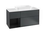 Villeroy und Boch Finion Waschtischunterschrank G291PHHG 120cm, Abdeckplatte white matt, Emotion, Regal links Glossy Black Lacquer, Midnight Blue Matt Lacquer