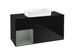 Villeroy und Boch Finion Waschtischunterschrank G292GMPH 120cm, Abdeckplatte black matt, Emotion, Regal links Olive Matt Lacquer, Glossy Black Lacquer