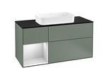 Villeroy und Boch Finion Waschtischunterschrank G292MTGM 120cm, Abdeckplatte black matt, Emotion, Regal links White matt lacquer, Olive Matt Lacquer