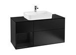 Villeroy und Boch Finion Waschtischunterschrank G412PHPD 120cm, Abdeckplatte black matt, Emotion, Regal links Glossy Black Lacquer, Black matt lacquer
