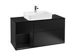Villeroy und Boch Finion Waschtischunterschrank F412PDPD 120cm, Abdeckplatte black matt, Regal links Black matt lacquer, Black matt lacquer