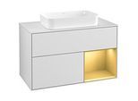 Villeroy und Boch Finion Waschtischunterschrank G251HFMT 100cm, Abdeckplatte white matt, Emotion, Regal rechts Gold matt, White matt lacquer