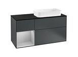 Villeroy und Boch Finion Waschtischunterschrank G272GJHG 120cm, Abdeckplatte black matt, Emotion, Regal links Light grey matt, Midnight Blue Matt Lacquer