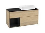 Villeroy und Boch Finion Waschtischunterschrank G272PDPC 120cm, Abdeckplatte black matt, Emotion, Regal links Black matt lacquer, Oak Veneer