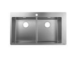 Hansgrohe S711-F765 Einbauspüle 43303800 edelstahl, 37x37cm, 2 Becken, Hahnloch vorgebohrt