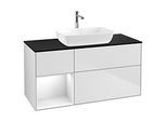 Villeroy und Boch Finion Waschtischunterschrank G822GFMT 120cm, Abdeckplatte black matt, Emotion, Regale Glossy white lacquer, White matt lacquer