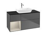 Villeroy und Boch Finion Waschtischunterschrank G822HHGK 120cm, Abdeckplatte black matt, Emotion, Regale sand matt lacquer, Anthracite matt