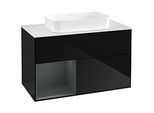 Villeroy und Boch Finion Waschtischunterschrank G651HGPH 100x60,3x50,1cm, Regal links Midnight Blue Matt Lacquer, Glossy Black Lacquer