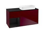 Villeroy und Boch Finion Waschtischunterschrank F682PHHB 120x60,3x50,1cm, Regal links Glossy Black Lacquer, Peony Matt