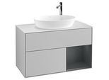 Villeroy und Boch Finion Waschtischunterschrank F901HGGJ 100cm, Abdeckplatte white matt, Regale Midnight matt lacquer, Light grey matt
