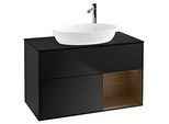 Villeroy und Boch Finion Waschtischunterschrank G902GNPD 100cm, Abdeckplatte black matt, Emotion, Regale Walnut Veneer, Black matt lacquer