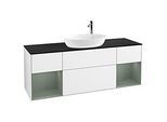 Villeroy und Boch Finion Waschtischunterschrank F982GMGF 160cm, Abdeckplatte black matt, Regale Olive matt lacquer, Glossy white lacquer