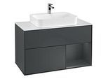 Villeroy und Boch Finion Waschtischunterschrank F371HGHG 100cm, Abdeckplatte white matt, Regal rechts Midnight Blue Matt Lacquer, Midnight Blue Matt Lacquer