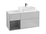 Villeroy und Boch Finion Waschtischunterschrank G141GKGJ 120cm, Abdeckplatte white matt, Emotion, Regal links Anthracite matt, Light grey matt