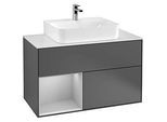 Villeroy und Boch Finion Waschtischunterschrank G111GJGK 100cm, Abdeckplatte white matt, Emotion, Regal links Light grey matt, Anthracite matt