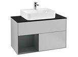 Villeroy und Boch Finion Waschtischunterschrank G112HGGJ 100cm, Abdeckplatte black matt, Emotion, Regal links Midnight Blue Matt Lacquer, Light grey matt