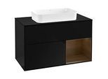 Villeroy und Boch Finion Waschtischunterschrank F252GNPH 100x60,3cm, Abdeckplatte black matt, Regal rechts Walnut veneer, Glossy Black Lacquer