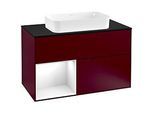 Villeroy und Boch Finion Waschtischunterschrank F242GFHB 100x60,3cm, Abdeckplatte black matt, Regal links Glossy white lacquer, Peony Matt