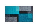 Grund Badteppich , Grau, Schwarz, Türkis , Textil , Karo , rechteckig , 70x120 cm , Oeko-Tex® Standard 100, Made in Europe , rutschfest, Befestigung mit Saugknöpfen , Heimtextilien, Badtextilien, Badematten
