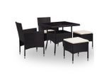vidaXL 5-tlg. Garten-Essgruppe Schwarz Poly Rattan und Glas