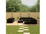 vidaXL 10-tlg. Garten-Lounge-Set mit Auflagen Poly Rattan Schwarz