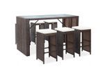 vidaXL 7-tlg. Gartenbar-Set mit Auflagen Poly Rattan Braun