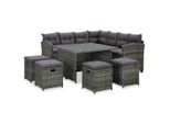 vidaXL 6-tlg. Garten-Lounge-Set mit Auflagen Poly Rattan Grau
