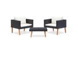 vidaXL 3-tlg. Garten-Lounge-Set mit Auflagen Poly Rattan Schwarz