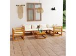 vidaXL 7-tlg. Garten-Lounge-Set mit Auflagen Creme Massivholz Akazie
