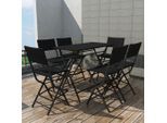 vidaXL 7-tlg. Garten-Essgruppe Klappbar Stahl Poly Rattan Schwarz