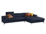 Ecksofa W.SCHILLIG "Piedroo, Designsofa mit tollem Sitzkomfort, elegant und bequem, L-Form", blau (blau z59), B:303cm H:70cm T:193cm, Longlife Xtra-Leder Z59: Glattleder mit modischer Prägung. Hautstärke 0, 9 - 1, 1 mm, Sofas, Ecksofa, Kopfteilverstellung, wahlweise mit Sitztiefenverstellung, Breite 303cm