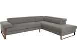 Ecksofa W.SCHILLIG "finn, Designsofa mit tollem Sitzkomfort, bequem, L-Form", grau (grau s22), B:281cm H:71cm T:230cm, Flachgewebe S22 (100% Polyester);Stoff S37 (100% Polyester);Longlife Xtra-Leder Z59: Glattleder mit modischer Prägung. Hautstärke 0, 9 - 1, 1 mm, Sofas, Ecksofa, German Design Award 2016, Fußgestell Nussbaum natur, Breite 281 cm
