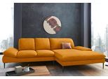 Ecksofa W.SCHILLIG "enjoy&MORE, Designsofa, elegant und bequem, L-Form", gelb (brandy s37), B:310cm H:87cm T:185cm, Chenille-Flachgewebe R66 (85% Polyester, 15% Nylon);Longlife Xtra-Leder Z59: Glattleder mit modischer Prägung. Hautstärke 0, 9 - 1, 1 mm;Stoff S37 (100% Polyester), Sofas, Ecksofa, Sitztiefenverstellung, Füße schwarz pulverbeschichtet, Breite 310 cm