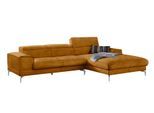 Ecksofa W.SCHILLIG "piedroo, Designsofa mit tollem Sitzkomfort, bequem und elegant, L-Form", gelb (brandy s37), B:303cm H:70cm T:193cm, Stoff S37 (100% Polyester): Luxus-Microfaser in Lederoptik, Sofas, Ecksofa, Kopfteilverstellung, wahlweise mit Sitztiefenverstellung, Breite 303cm