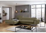 Ecksofa W.SCHILLIG "piedroo, Designsofa mit tollem Sitzkomfort, elegant und bequem, L-Form", grün (camouflage z69), B:343cm H:70cm T:193cm, Longlife Xtra-Leder Z69: Das feinnarbige, gedeckte Softleder Z69 besticht durch seine außergewöhnliche Weichheit im trendigen »Vintage-Look«, Hautstärke 0, 9 - 1, 1 mm, Sofas, Ecksofa, Kopfteilverstellung, wahlweise mit Sitztiefenverstellung, Breite 343cm