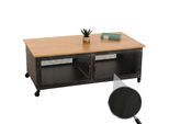 Couchtisch MCW-N28, Sofatisch, Rollen 2 Fächer, 3D-Struktur Industrial Retro Metall Holz 45x120x60cm ~ schwarz, natur