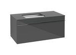 Villeroy und Boch Venticello Waschtisch-Unterschrank A94701RA 95,7 x 43,6 x 50,2 cm, Waschtisch links, Griff Chrom, Glass Glossy Grey
