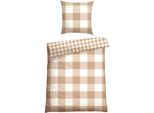 Wendebettwäsche SCHIESSER "Melvin aus weicher Baumwolle mit Karos", beige (sand), B/L: 135cm x 200cm, Renforcé, B/L: 80cm x 80cm, Renforcu00e9, Obermaterial: 100% Baumwolle, Bettwäsche, Made in Green